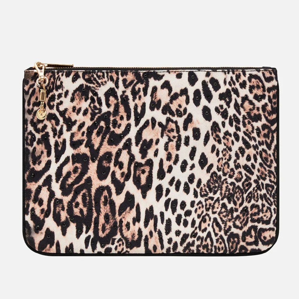 CAMILLA *Cool For Cats* leopard print boho canvas clutch bag pouch